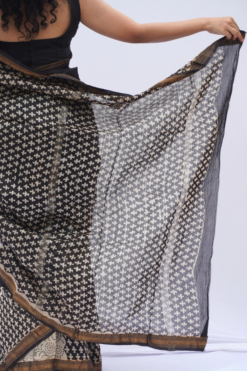 Maheshwari Silk Cotton Saree – Black & Ivory_4