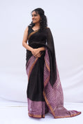 Maheshwari Silk Cotton Saree – Black & Mauve