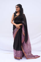 Maheshwari Silk Cotton Saree – Black & Mauve