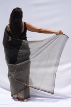 Noir Kota Doria Checkered Saree – Black, Ivory & Gold