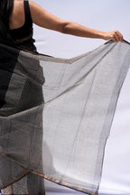 Noir Kota Doria Checkered Saree – Black, Ivory & Gold