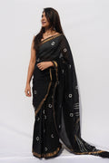 Maheshwari Silk Cotton Bandhani Saree – Black & Ivory