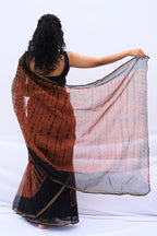 Rust & Black Kota Doria Shibori Saree – Rust, Black & Gold_3