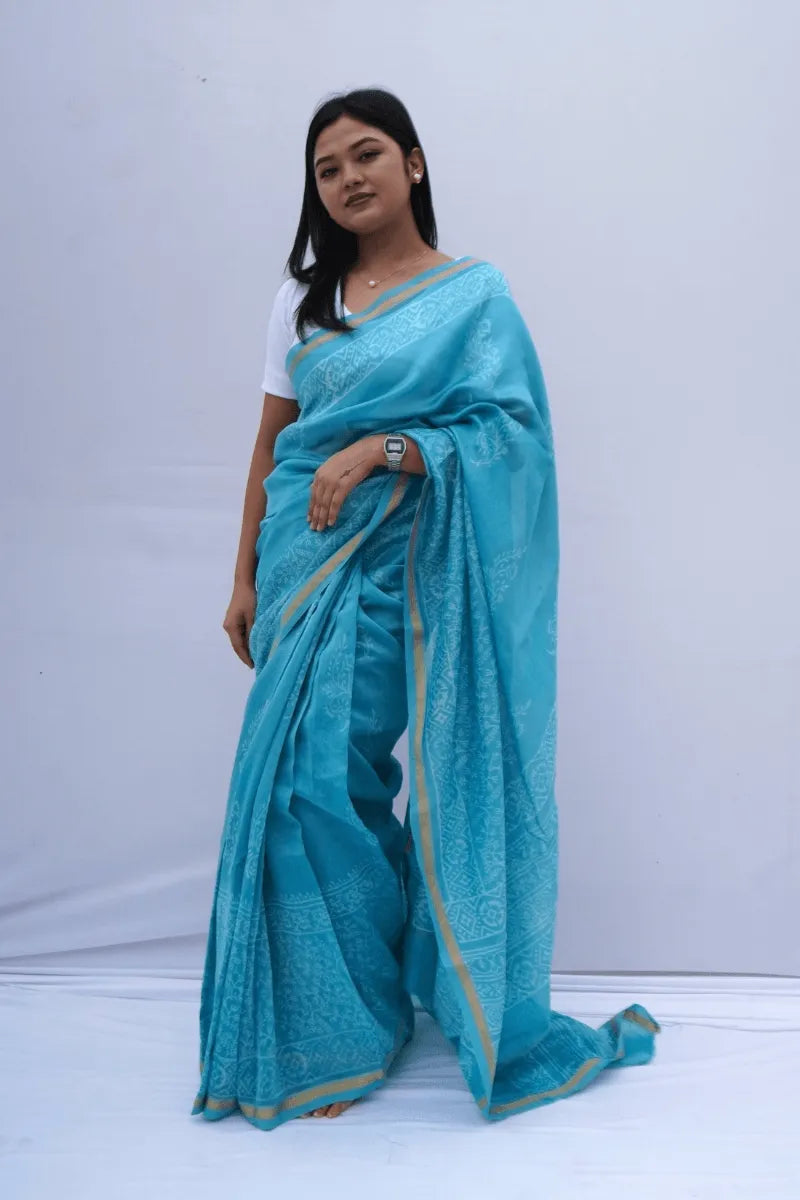 ChanderisilkcottonBagruprintedsareeinskybluewithwhitemotifsandzariborder_Noolagam