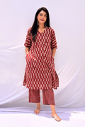 Hand Block Printed Cotton Co-ord Set - Maroon Buti