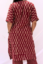 Hand Block Printed Cotton Co-ord Set - Maroon Buti