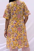 Hand Block Printed Cotton Co-ord Set - Mustard Floral Garden