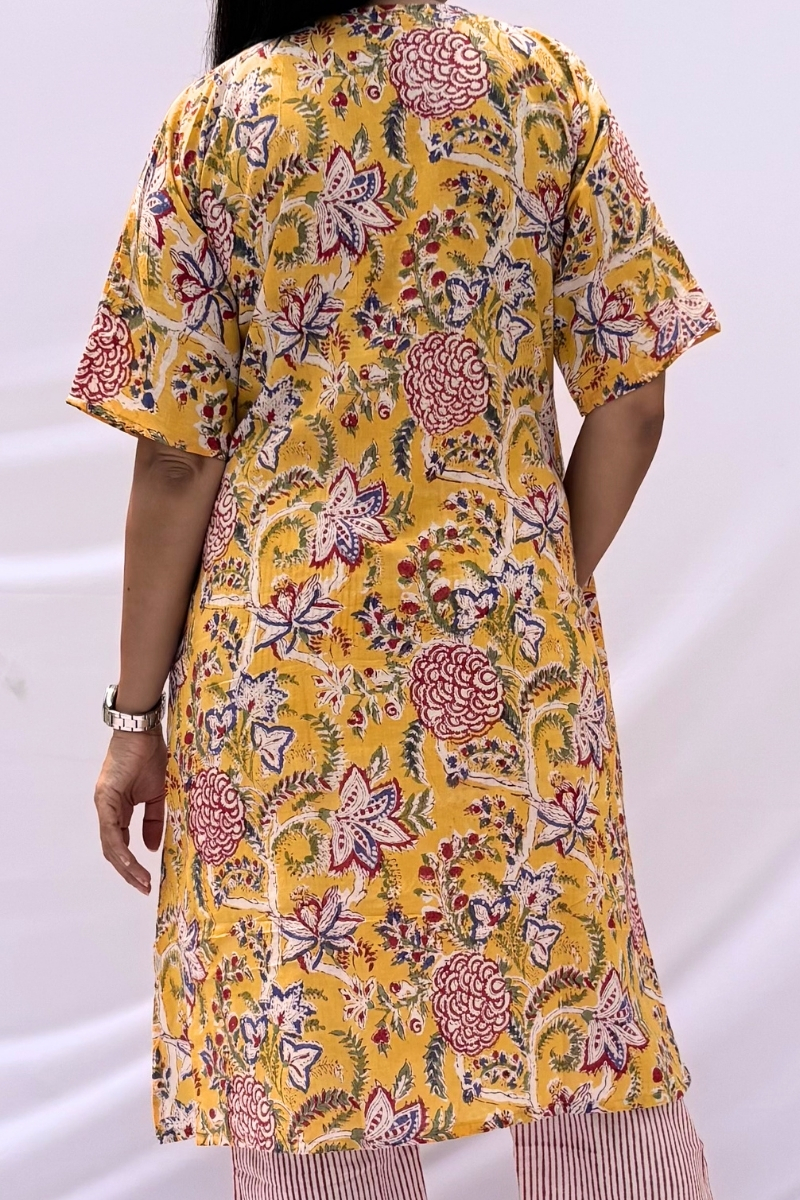 Hand Block Printed Cotton Co-ord Set - Mustard Floral Garden