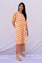 Hand Block Printed Cotton Co-ord Set - Beige & Crimson Hearts