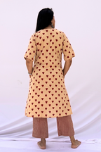 Hand Block Printed Cotton Co-ord Set - Beige & Crimson Hearts