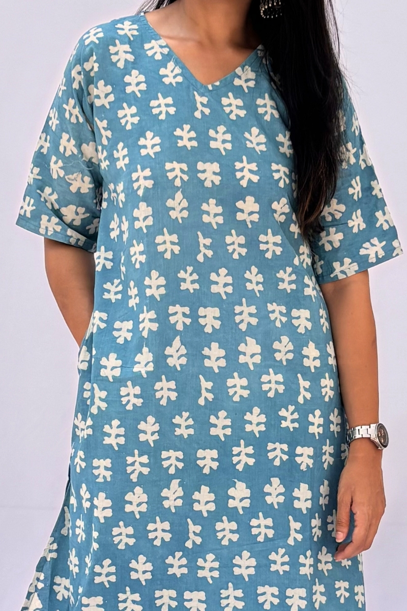 Hand Block Printed Cotton Co-ord Set - Powder Blue Floral