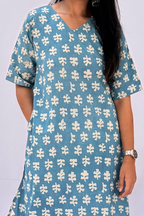 Hand Block Printed Cotton Co-ord Set - Powder Blue Floral