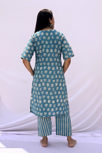 Hand Block Printed Cotton Co-ord Set - Powder Blue Floral