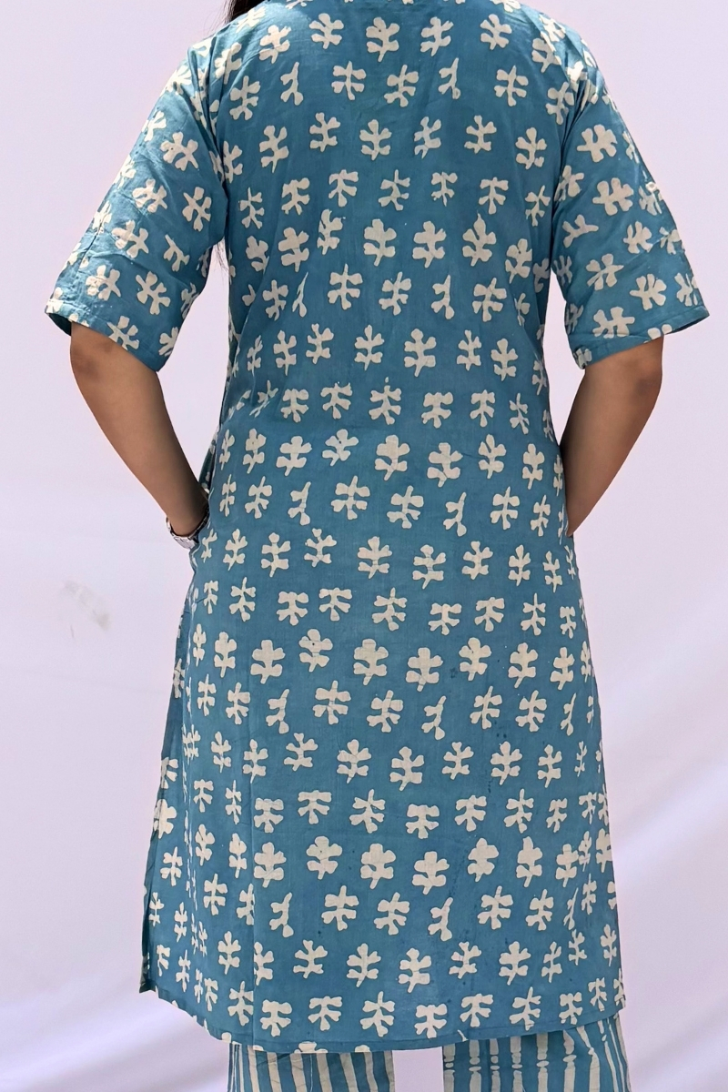 Hand Block Printed Cotton Co-ord Set - Powder Blue Floral