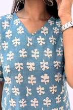 Hand Block Printed Cotton Co-ord Set - Powder Blue Floral