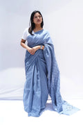 CottonChikankariSareeinpowderbluewithLucknowhandembroideryonborders_Noolagam