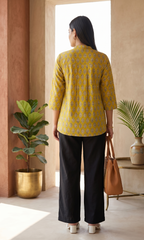 Hand Block Printed Cotton Top – Mustard Yellow & Ivory