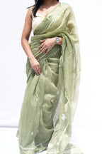 Handloomcottonslubsareeinsagegreenandivorywithwovenmotifs_Noolagam_2