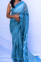 HandwovenChandericottonsareewithChikankariembroideryinpowderblue_Noolagam_2