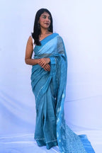 HandwovenChandericottonsareewithChikankariembroideryinpowderblue_Noolagam_5