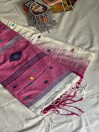 Ganga Jamuna Paar Khadi Cotton Saree with Pink & White Buttas_2