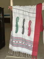 Begumpuri Lal Paar White Khadi Cotton Saree_1