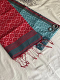 Teal & Red Silk Jamdani Saree_1
