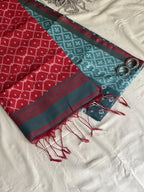 Teal & Red Silk Jamdani Saree_1