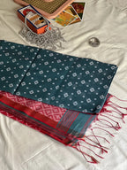 Teal & Red Silk Jamdani Saree_2