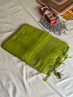 Green Linen Cotton Saree_1