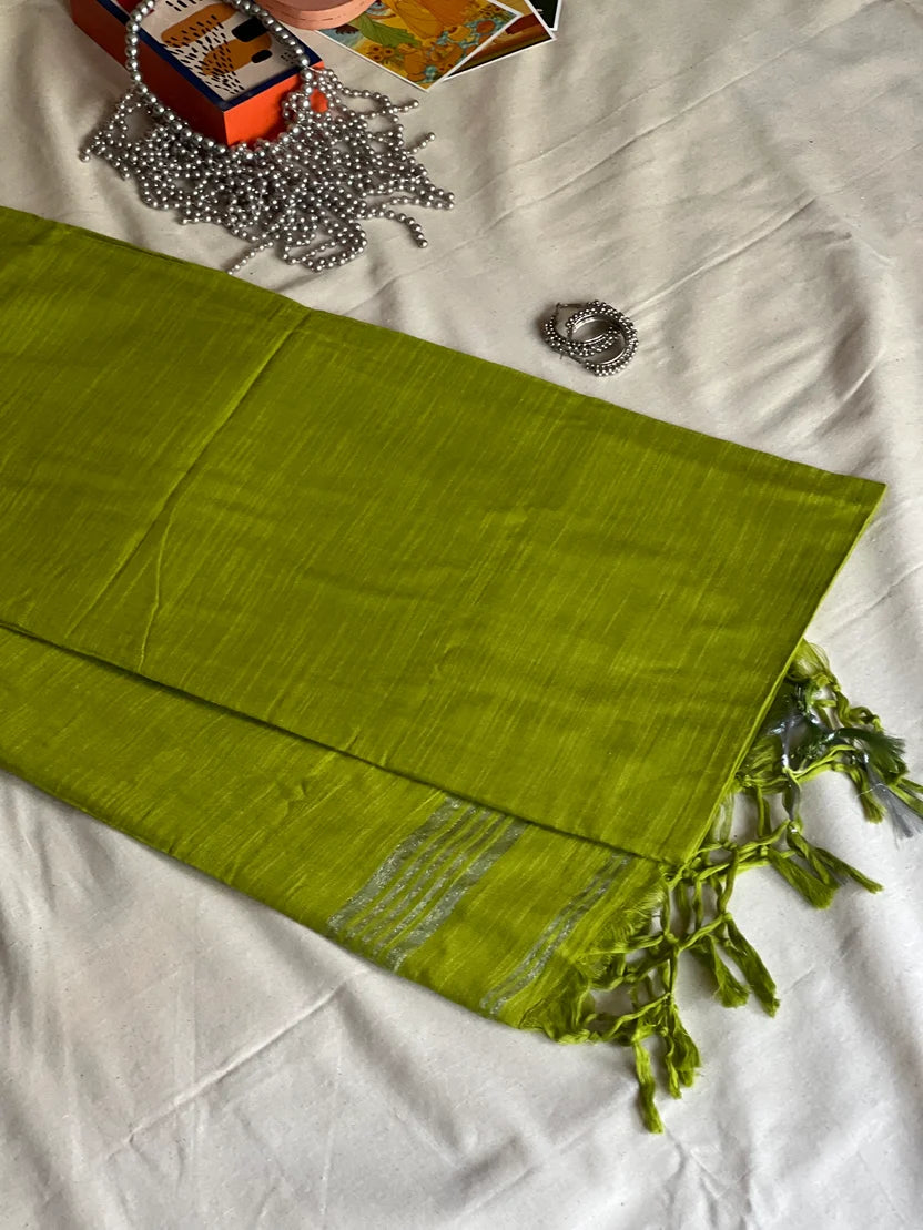 Green Linen Cotton Saree_2