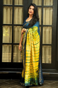 Maheshwari Silk Cotton Leheriya Tie-Dye Saree - Mustard Yellow & Deep Blue