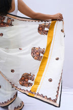 KeralakasavusareewithKalamkariappliqueinivoryblackandmustard_Noolagam_4
