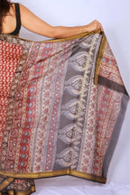 Maheshwari cotton silk saree in Brick Red Floral with Bagru hand block print — Noolagam_5