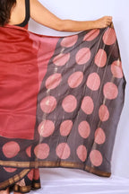 Maheshwari cotton silk saree in Maroon & Black with Bagru hand block print — Noolagam_5