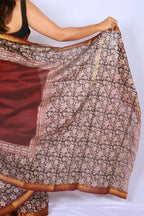 Maheshwari cotton silk saree in Maroon Floral Border with Bagru hand block print — Noolagam_5