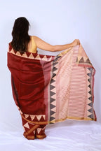 Maheshwari cotton silk saree in Maroon Geometric with Bagru hand block print — Noolagam_4