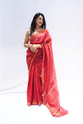 MaheshwaricottonsilkDabuhandblockprintedsareeinrubyredwithzariborder_Noolagam