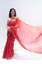 MaheshwaricottonsilkDabuhandblockprintedsareeinrubyredwithzariborder_Noolagam_5