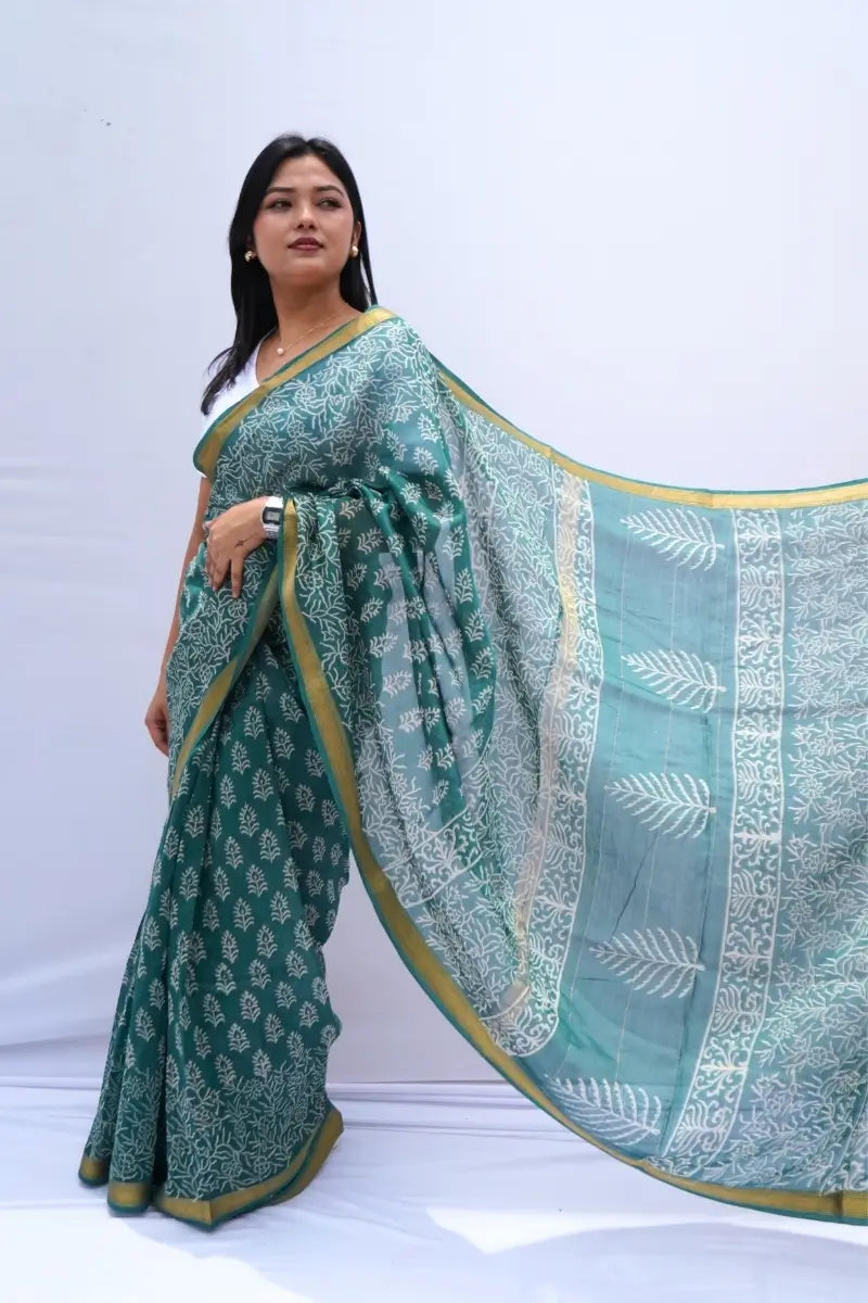 MaheshwaricottonsilkDabuhandblockprintedsareeinsagegreenwithzariborder_Noolagam_5