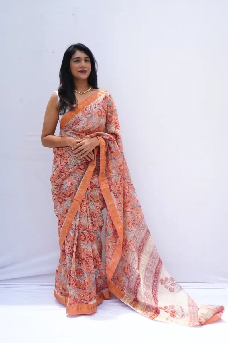 MaheshwaricottonsilkhandblockprintedsareewithBagrupeachfloralmotifs_Noolagam