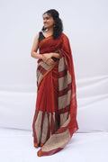Maheshwari Silk Cotton Saree – Madder Red & Ivory_1
