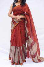 Maheshwari Silk Cotton Saree – Madder Red & Ivory_2