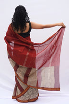 Maheshwari Silk Cotton Saree – Madder Red & Ivory_3