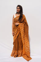 Chanderi Cotton Leheriya Saree – Amber Gold & Mustard