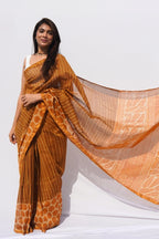 Chanderi Cotton Leheriya Saree – Amber Gold & Mustard