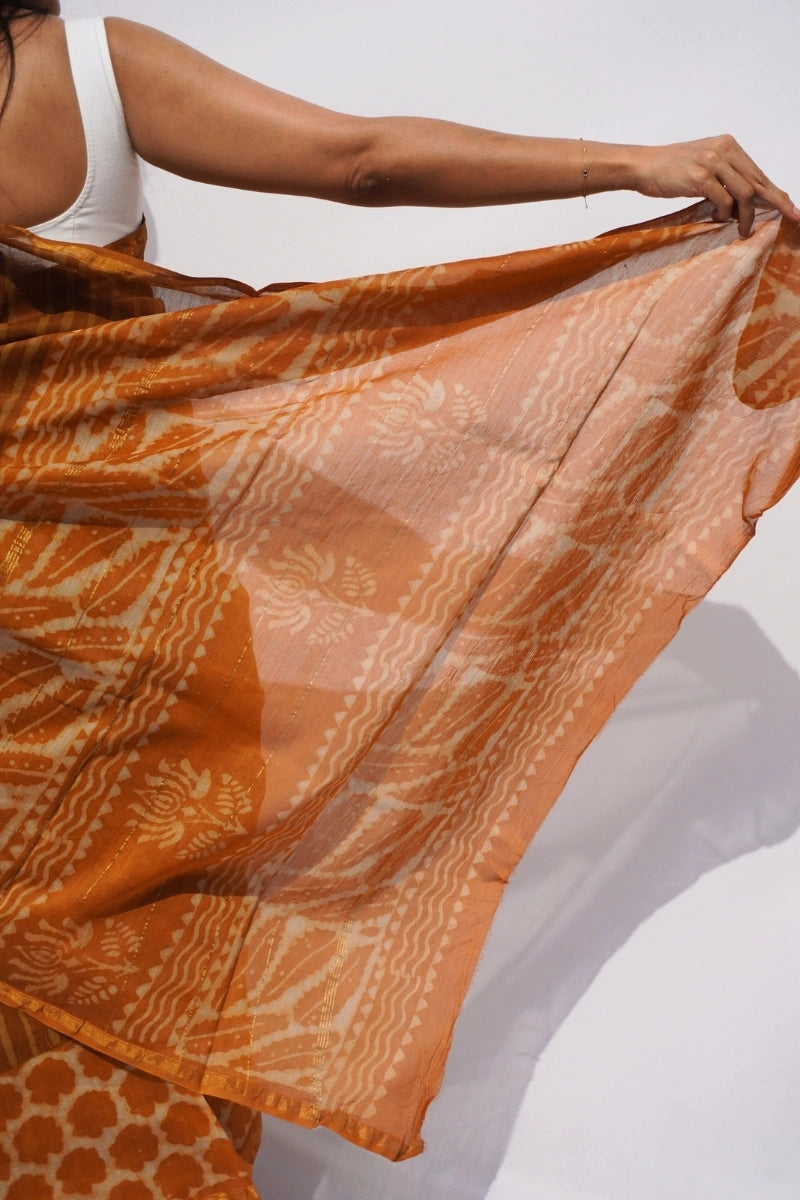 Chanderi Cotton Leheriya Saree – Amber Gold & Mustard
