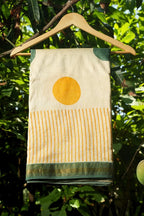 Maheshwari Silk Cotton Hand Block Printed Saree - Ivory, Mustard Yellow, Sage Green & Gold