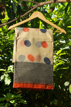 Black Kota Doria saree with Bagru block print motifs in ivory rust and indigo — handwoven GI-tagged Rajasthan Noolagam_3