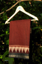 Deep maroon Kota Doria saree with Bagru block print pallu in earthy rust and black — GI-tagged Rajasthan Noolagam_5
